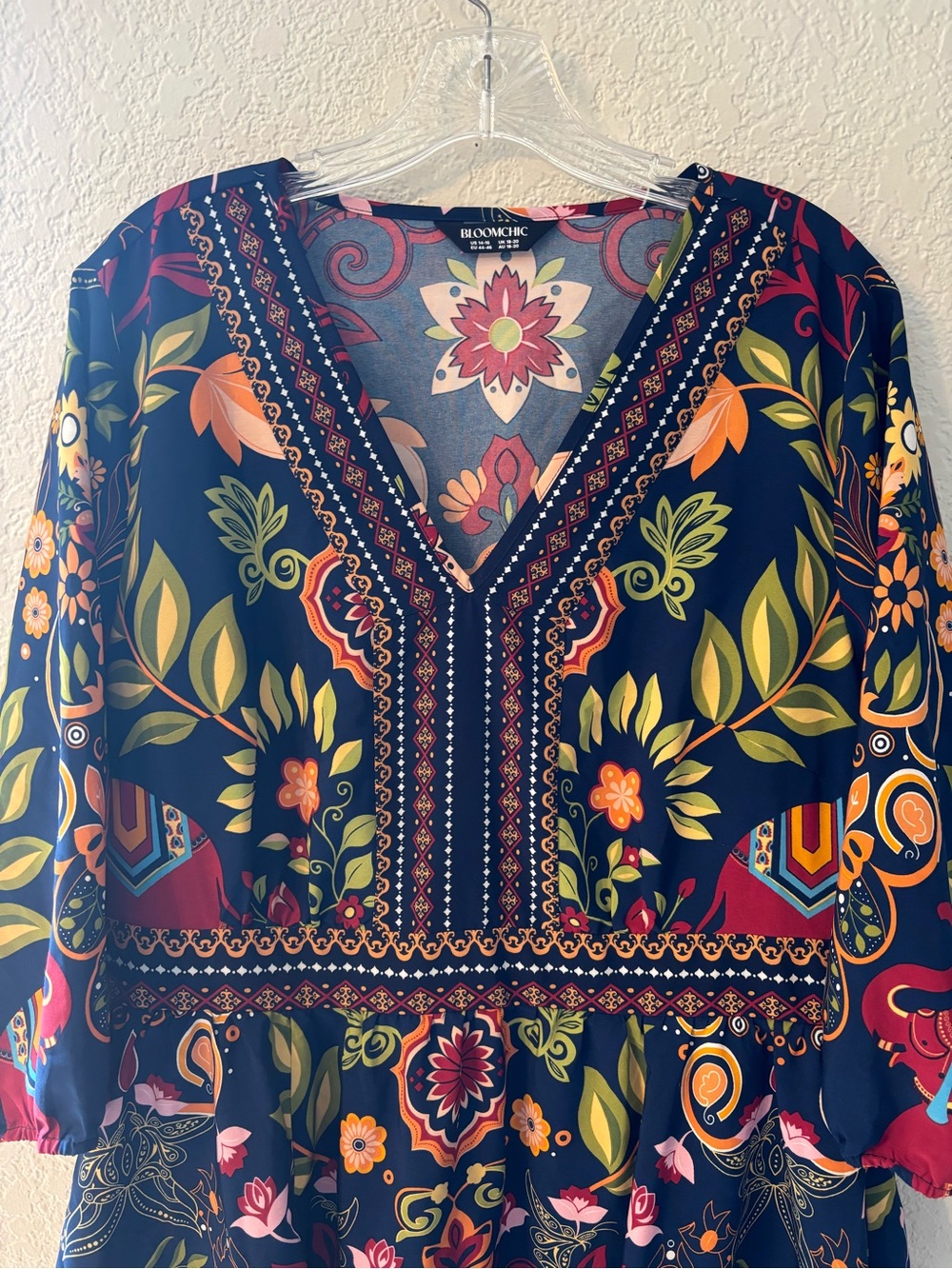 BloomChic Navy Floral Paisley Midi Dress Bohemian style 14-16 - Picture 5 of 8